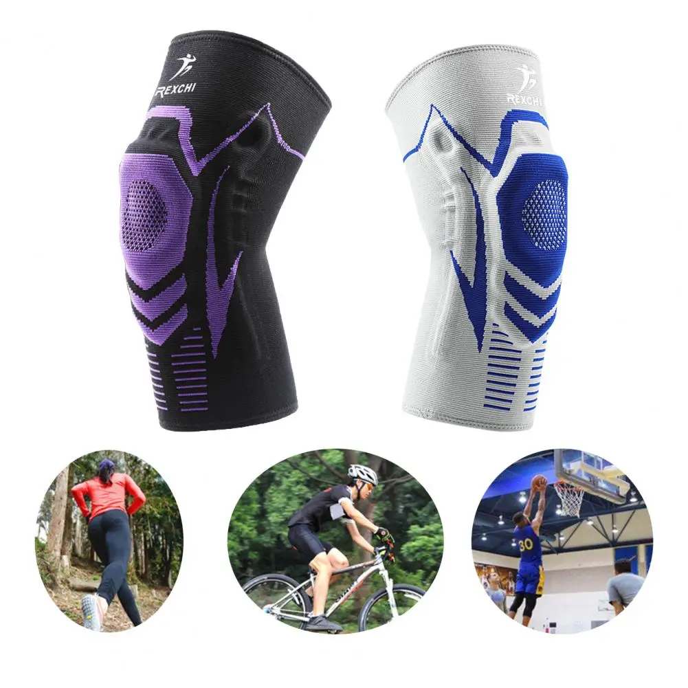 Knee Pad Non-slip Sweat Absorption Nylon Men Cycling Knee Compression Sleeve with Spring Strip for Outdoor Safety