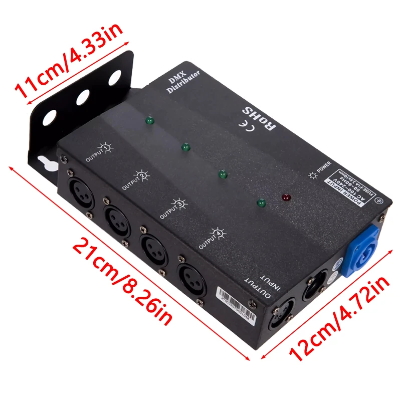 4-Way Lsolated DMX Splitter Amplifier Distributor 1 Input 4 Output With 3-Pin Output For DJ Disco Party Stage Light Controller