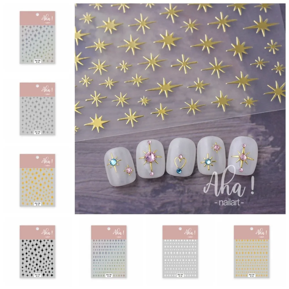 Colorful Five-Pointed Stars Nail Decals Japanese Style Gold Silver Color Nail Applique Self Adhesive Manicure Ornaments