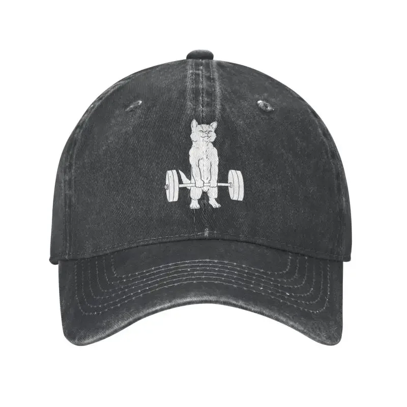 Punk Cotton Funny Powerlifting Cat Deadlift Lifting Baseball Cap for Men Women Adjustable Dad Hat Sports