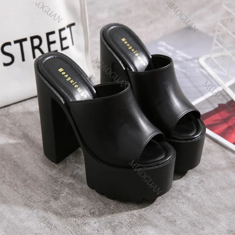 14CM Quadratische High-Heel-Plateau-Sandalen, Modische Damen-Party-Slipper, Chunky Peep-Toe Slip-On Damenschuhe, Hochwertige Pumps