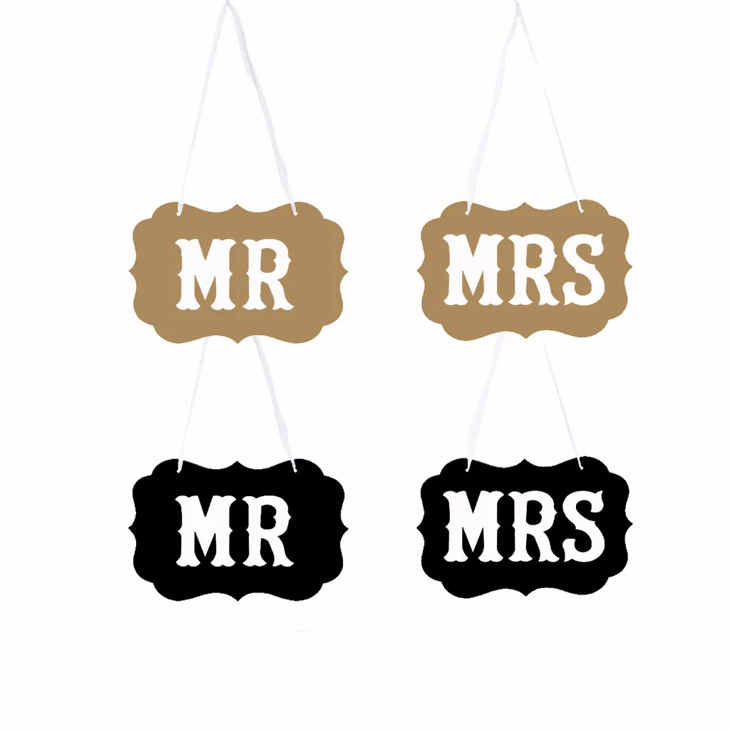 MR & MRS / BRIDE&GROOM Kraft Paper Board Ribbon Photo Props Chair Signs Wedding Decoration Letter Sign Event Party Supplies