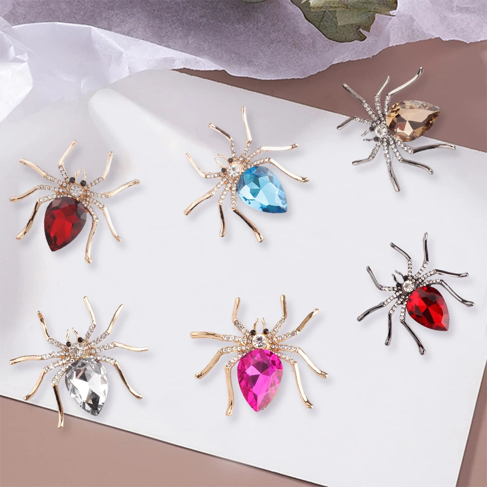 Fashion Rhinestone Spider Brooch Vintage Insect Crystal Suit Lapel Pin Hat Clothing Scarf Buckle Men Women Jewelry Accessorie