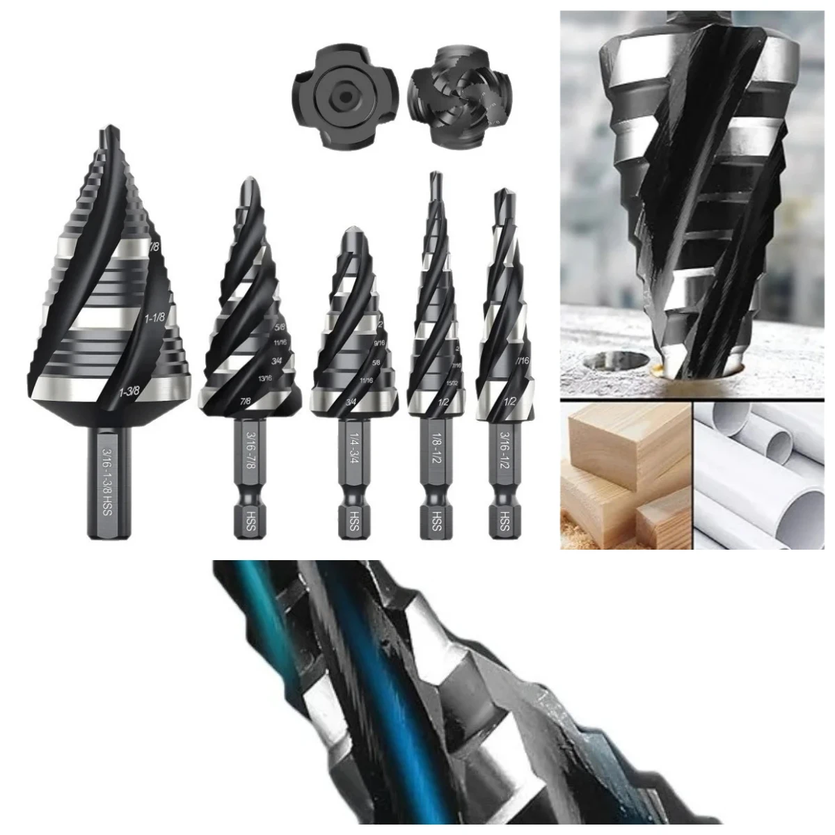 Four Spiral Flute Cobalt Step Drill Bit, 1/4