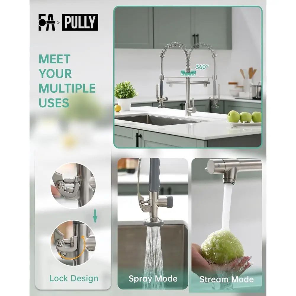 Bateria kuchenna z wyciąganą wylewką i spryskiwaczem w wykończeniu szczotkowanym niklu