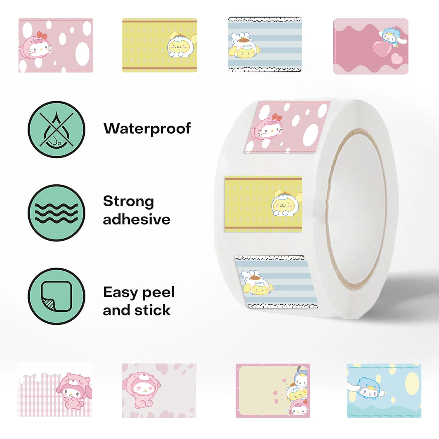 500 sztuk Sanrio rolka naklejek Cute Cartoon etykiety uszczelniające do butelek na wodę Loptop deskorolka czasopisma rzemiosło naklejki winylowe naklejki