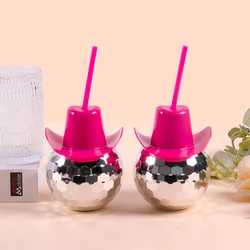 Disco Ball Cups Cowboy hat Disco Ball Cup With Straws Bachelorette Hen Party decoration Electroplating Ball Cup Drinking Cup