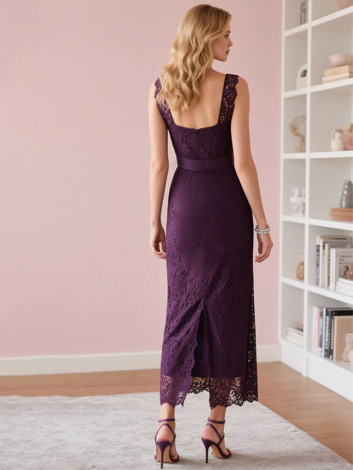 Gaun Tamu Pernikahan Renda Seksi Gaun Malam Formal Ibu dari Pengantin Wanita Simpul Pita Tanpa Lengan Leher V Panjang Teh 2025 Gratis Disesuaikan