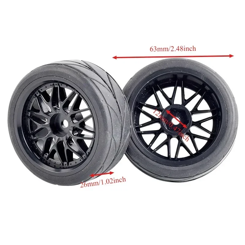 

4pcs 1/10 RC Rally Wheels 64mm w/Rubber Tires - Universal Fit for TAMIYA TT02 XV01 HSP 94123 HPI KYOSHO WLtoys On-Road Racing