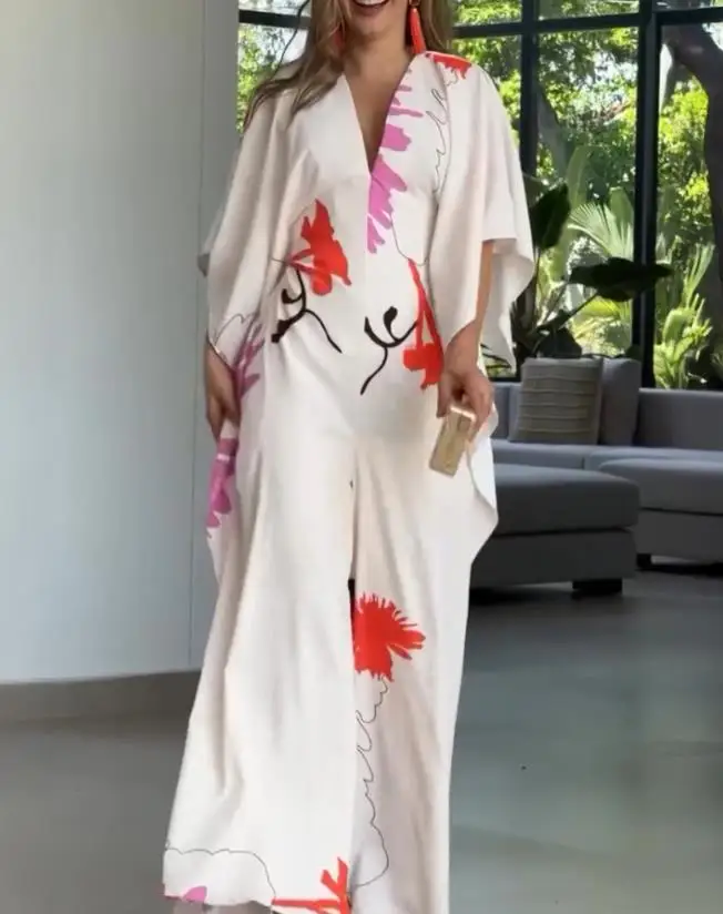 Summer Women's Fashion Colorblock V-Neck Half Sleeve Wide Leg Jumpsuit Jumpsuits for Women Wear Temperament Female Dairy Clothes