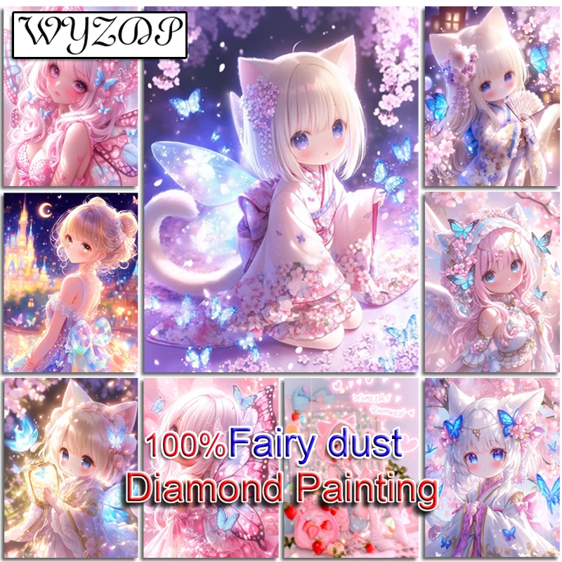 

WYZDP 100% Fairy Dust Diamond Painting Kits Cartoon girl Square Diamond embroidery Wall Art Stitch Diamond Art Fairy Dust Decor