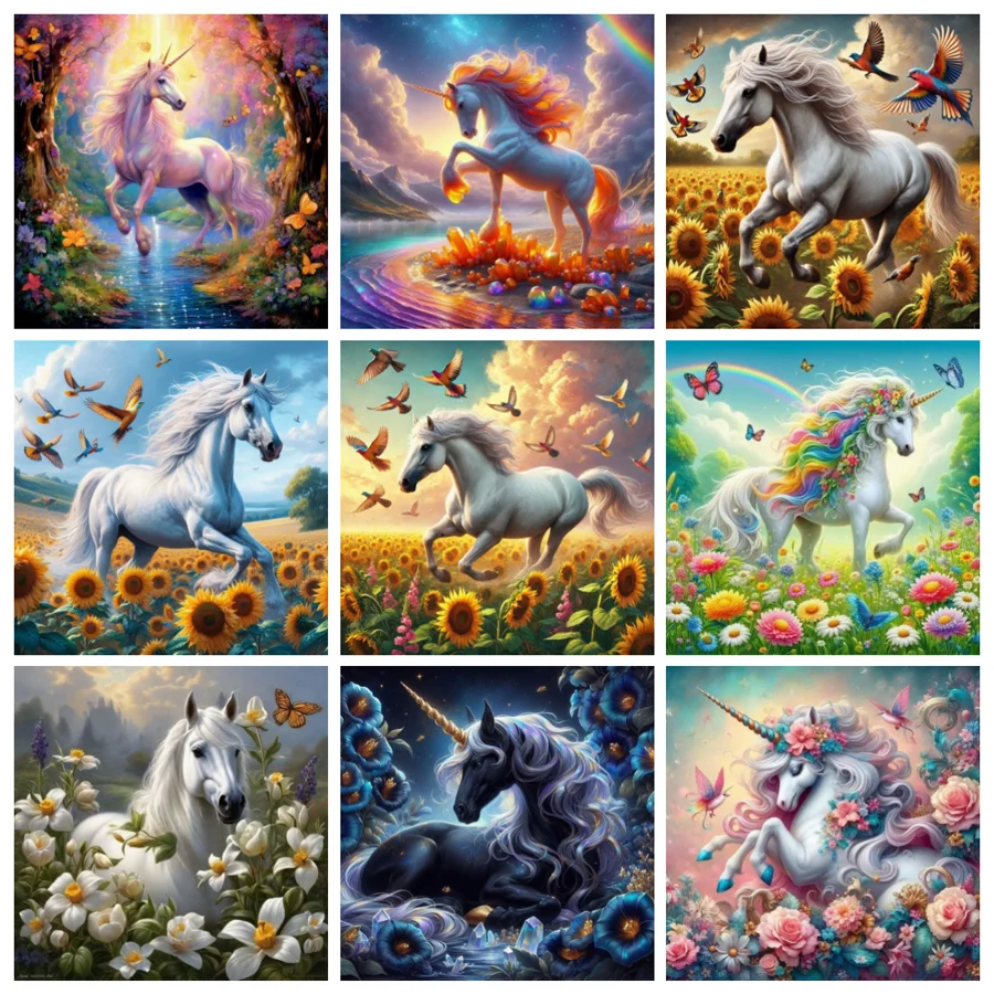 

Животное Лошадь Подсолнух Diy Алмазная Художественная Роспись Новая Коллекция Красочный Единорог Полная Мозаика Вышивка Картина Размер 100x100 см