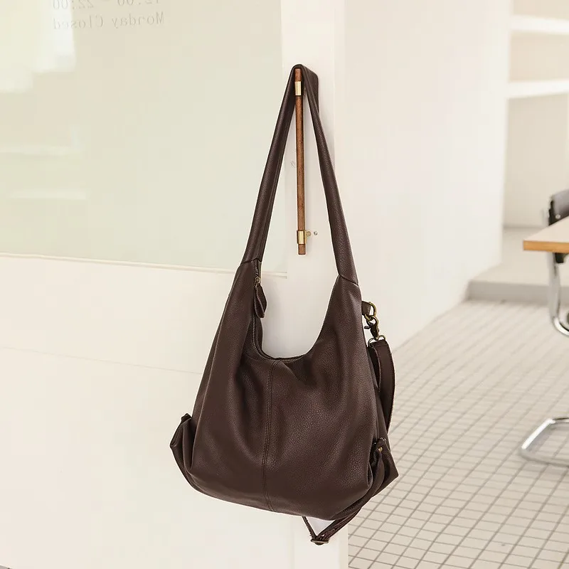 

Johnature 2025 New Genuine Leather Women's Bag Versatile Soft Cowhide Shoulder Bag Large Capacity Commuter Tote Bag
