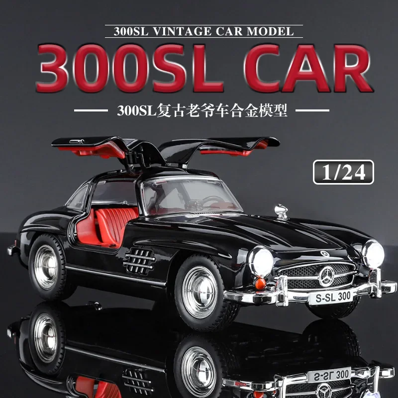 1:24 Mercedes-Benz 300SL Alloy Car Model Diecasts Metal Toy Classic Car Model Sound Light Collection Childrens Gifts C392