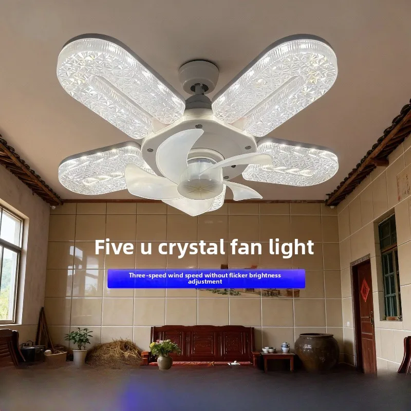 Minimalist Crystal Ceiling Fan Lights Home Decoration Bedroom Dormitory E27 Screw LED Fan Lamps Remote Control Dimming Kitchen