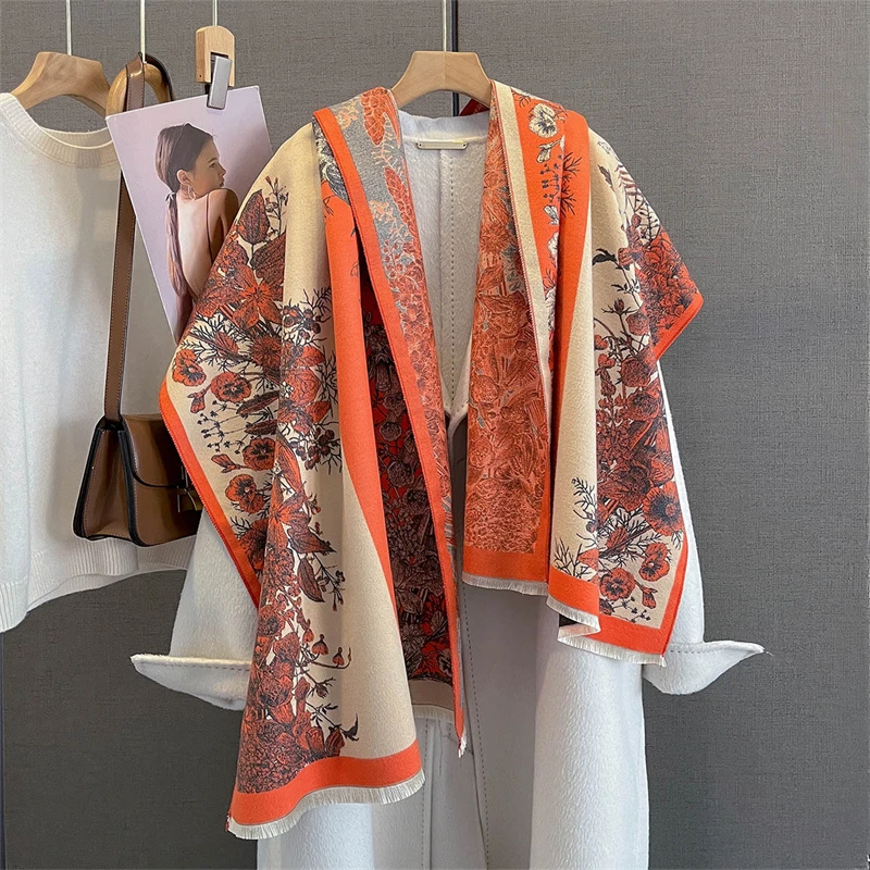 

Luxury Winter Print Scarf for Women Cashmere Blanket Warm Pashmina Foulard Shawls Wraps Female Thick Soft Bufanda Scarves Stole
