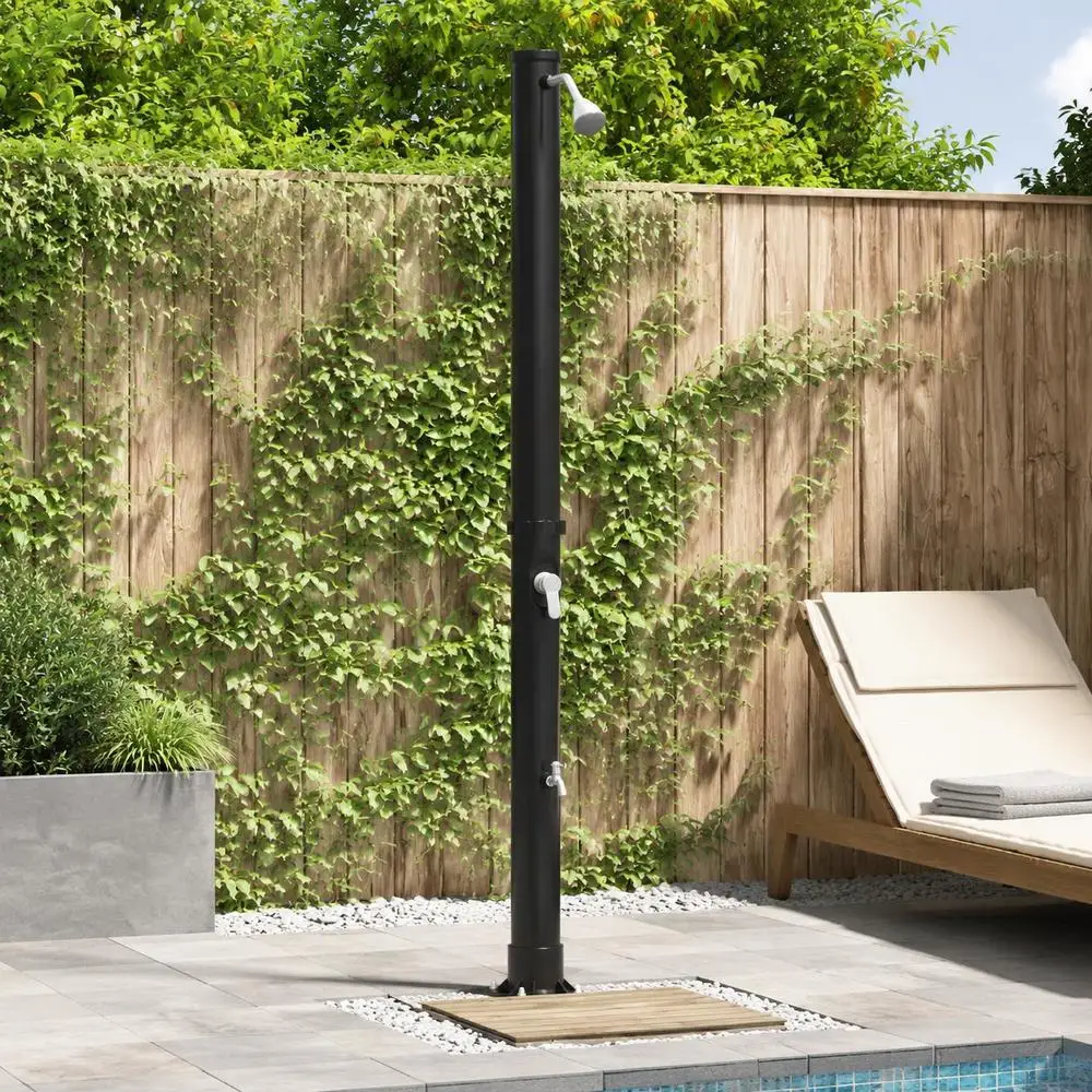 Colonne de douche extérieure, douche solaire pour jardin et piscine avec réservoir de 35 L, construction en aluminium et PVC, mitigeur à levier unique, tête réglable avec fonction lavage des pieds, noir, hauteur 217 cm pour patio et camping