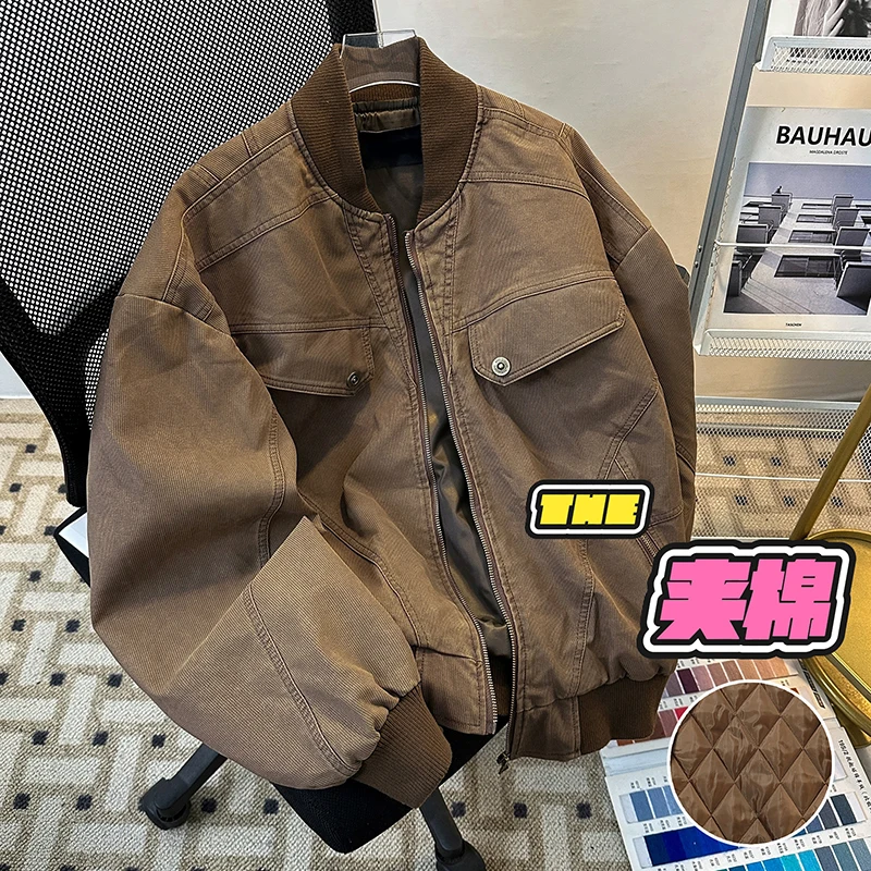 Chaqueta Retro Americana Corta de Trabajo para Hombre, Abrigo de Algodón Harrington de Invierno Resistente y Holgado, Estilo ...