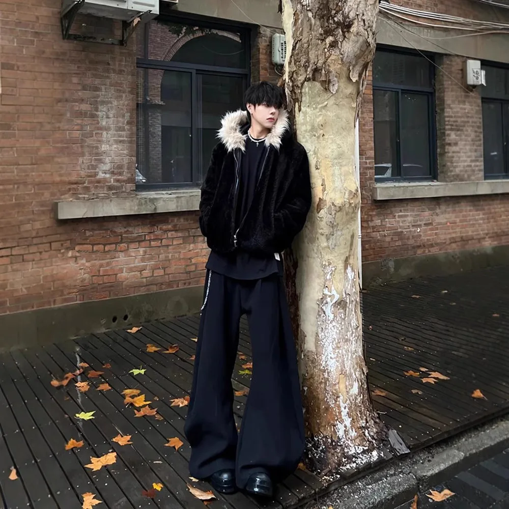 2024 Autumn and Winter Men's Hooded High-quality Mink Fur Imitation Coat Thickened Warm Casual  Jacket