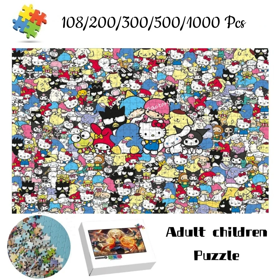 

Kitty Kuromi Puzzles Sanrio Lovely Figures Large Collection Wooden Jigsaw Puzzle for Adults Kids Toys High Difficulty Game