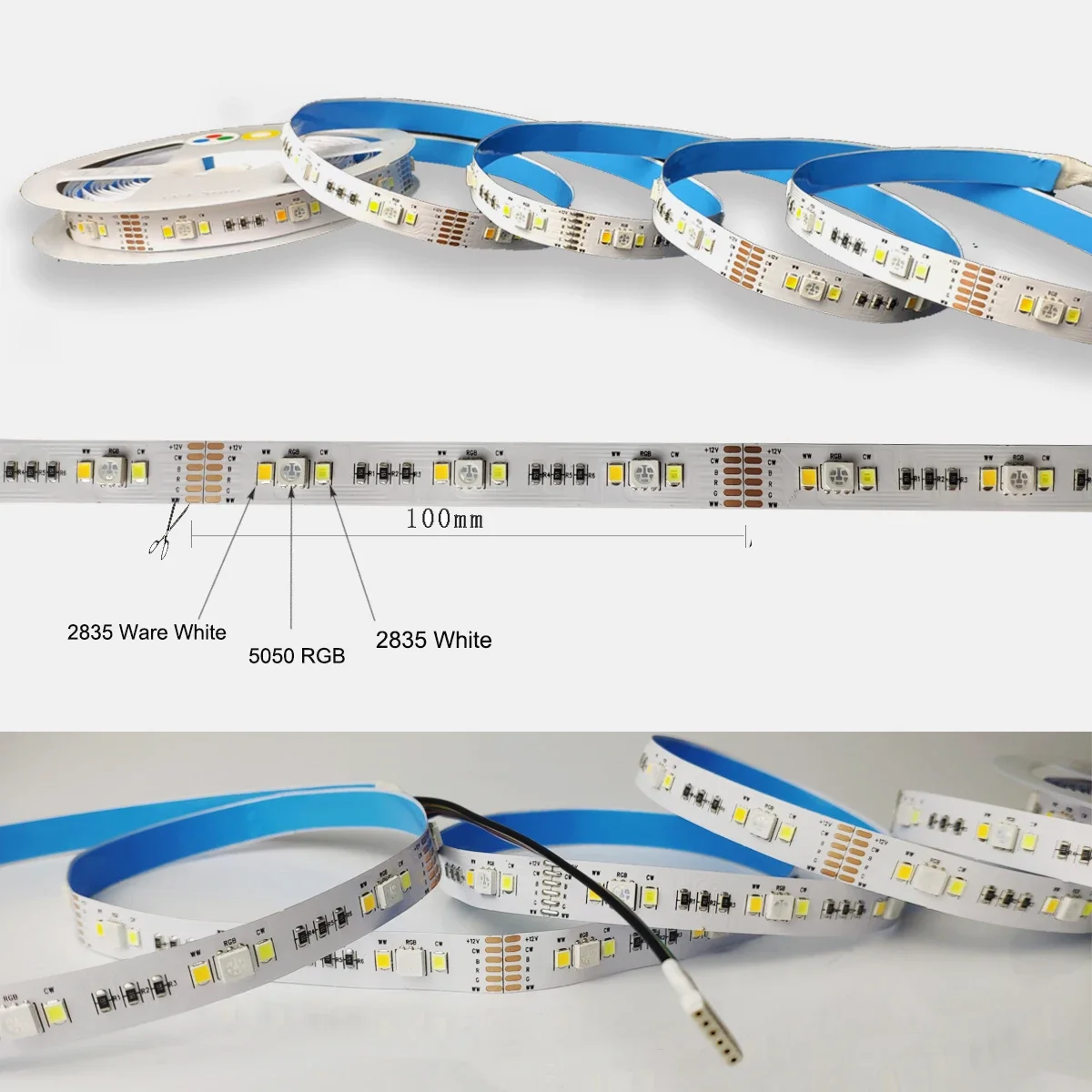 ミニLEDストリップライトdc12v,1m-5m 5050 rgbcw rgb cct 90leds/m,Alexa,Google Home,スマートライフ,アプリ用