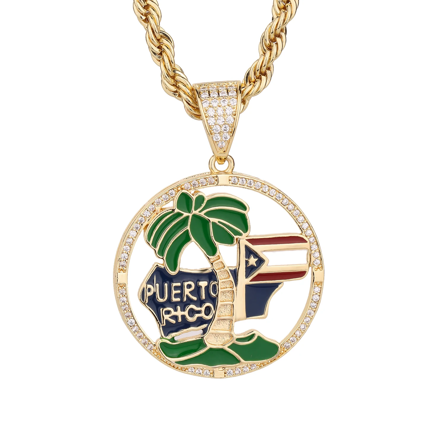 14K Gold Plated Puerto Rico Flag Regional Standard Building Pendant Wholesale Free Shipping Item