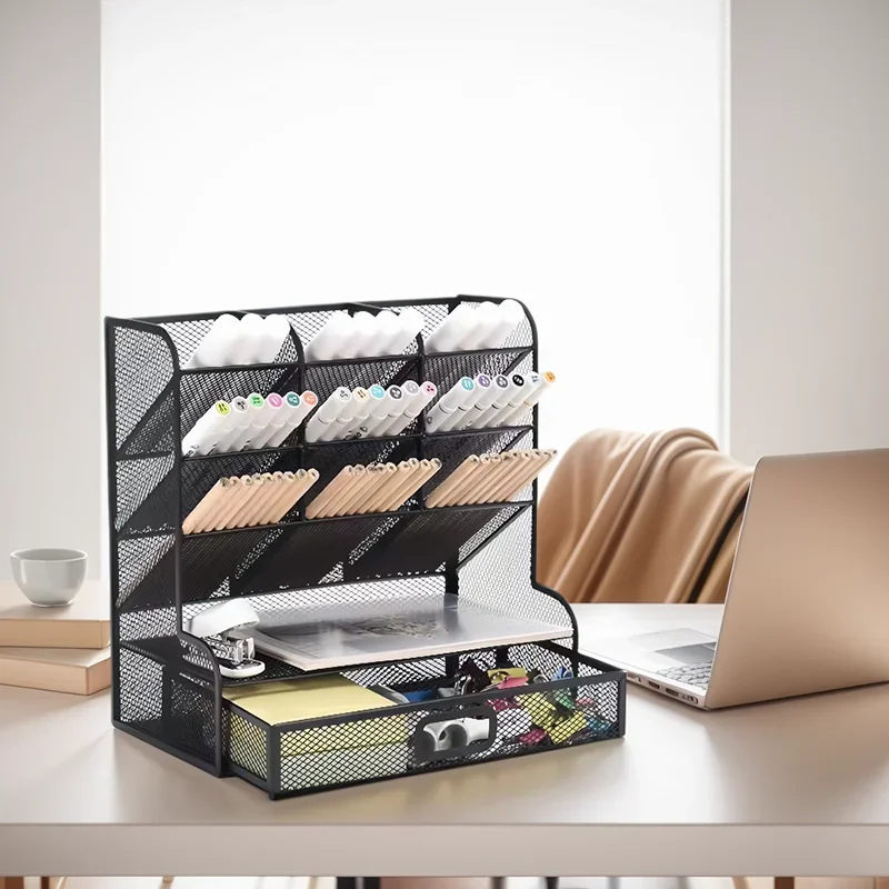 

1 настольная стойка для хранения канцелярских принадлежностей, настольный органайзер, многоячеечная конструкция, простая классификация, нескользящий коврик для ног, подходит для нет