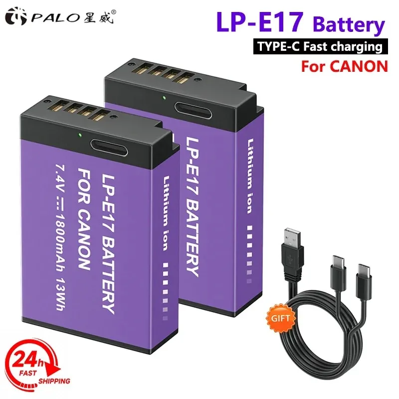 2 Stück 1800mAh LP-E17 USB Typ C LPE17 LP E17 Akku für Canon EOS RP 200 250D M3 M5 M6 750D 760D T6i T6s 800D 8000D 77D Kiss X8i