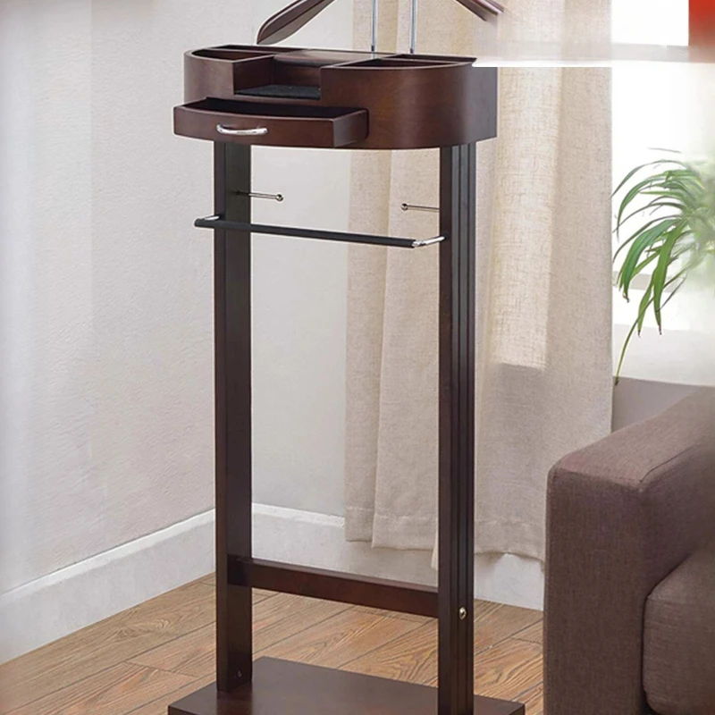 

Solid wood coat rack floor-to-ceiling hanger bedroom simple hanger hotel suit rack with storage drawer shoe rack