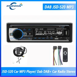 Ptopoyun 차량용 MP3 멀티미디어 플레이어, JSD-520 Dab 라디오, DAB + RDS AM FM 오디오 스테레오 리시버, 12V In-Dash 1din 블루투스 오토라디오