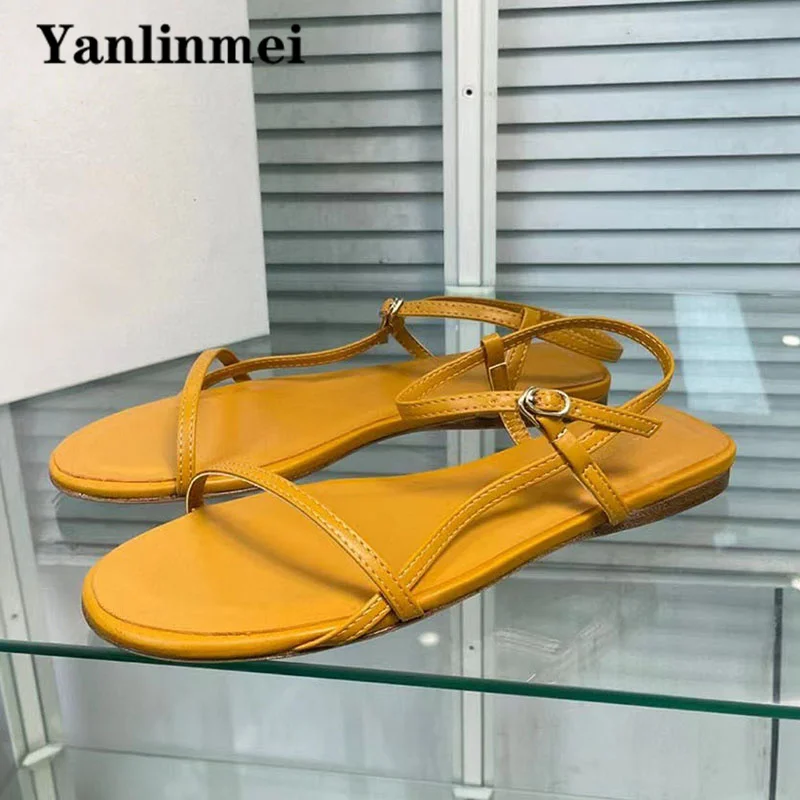 Summer Sandals Woman Genuine Leather Narrow Band Party Shoes Holiday Casual Comfort Flat Sandals Sandals Women Sandalias Mujer