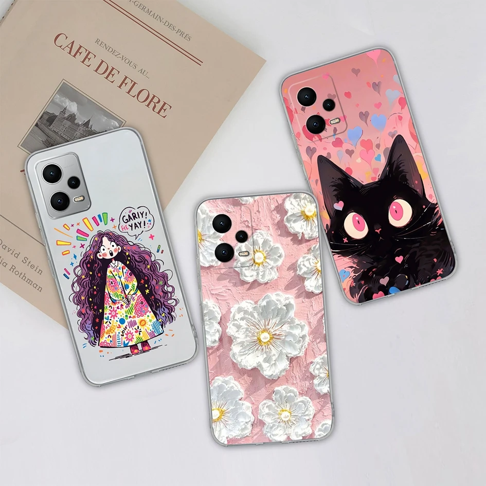 For Xiaomi Poco X5 Pro 5G Transparent Cover Soft TPU Camera Protection Cute Healing Pattern Silicone For Xiaomi Poco X5Pro Capas