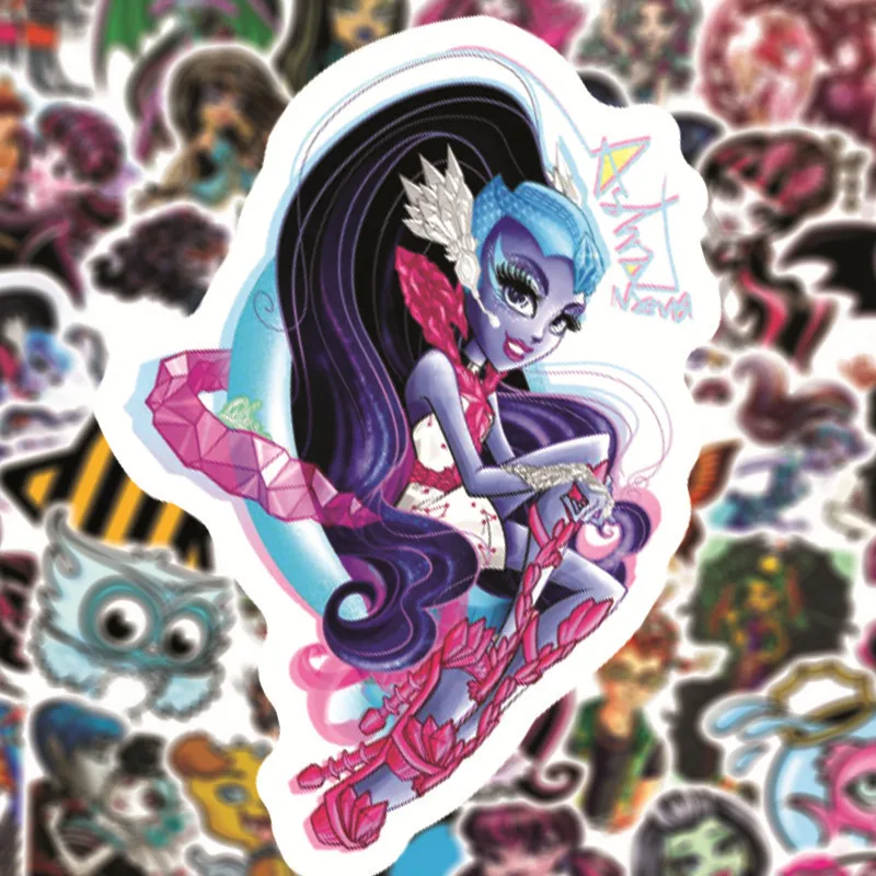 50PCS Anime Monster High Cartoon Decoration Graffiti Water Cup Notebook Trolley Case Computer Helmet Waterproof Sticker