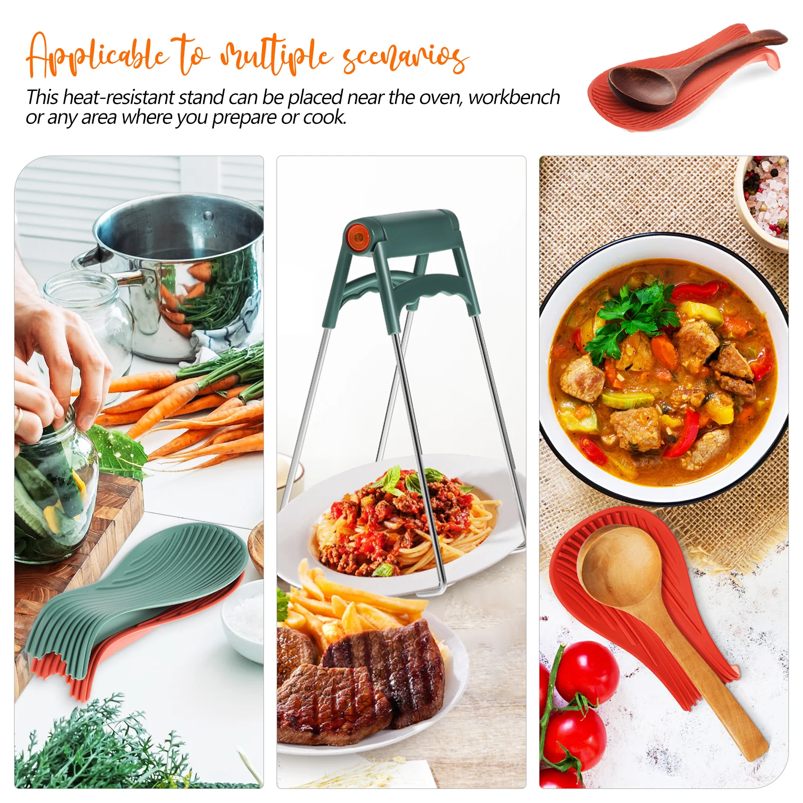 

Silicone Spoon Rests Hot Plate Gripper Anti scald Clamps Kitchen Utensil Holder Easy Cleaning Modern Suitable Home Restaurants