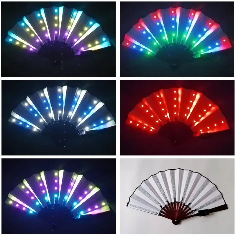 10/13 Zoll Leuchtender Handfaltfächer Hochzeitsgeschenke Fächer mit LED-Lichtern Verschiedene Stile Leuchtende Festival-Fächer Bar-Requisiten – Detail 26