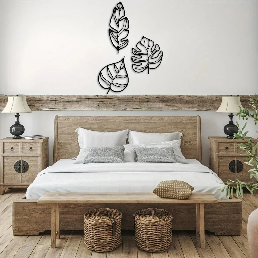 

3pcs Metal Leaf Iron Wall Pediments Decor Home Art Three Leaves Wall Decoration, Suitable Children's Room Nursery Kindergarten