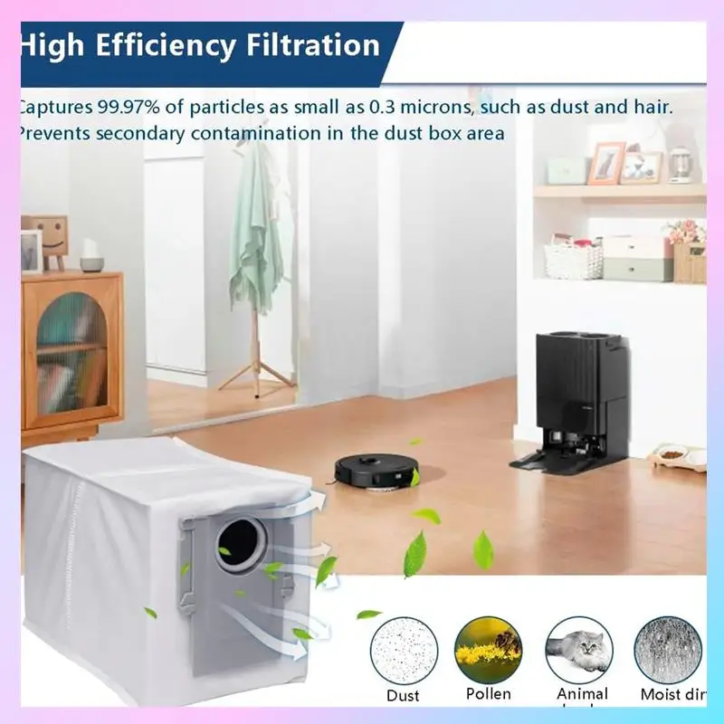 ABRG-14 แพ็คถุงเก็บฝุ่นสีขาวและสีเทาผ้าไม่ทอสำหรับโรโบร็อค คิว รีโว่หุ่นยนต์เครื่องดูดฝุ่นขนาดใหญ่ความจุถุงแบบใช้แล้วทิ้ง