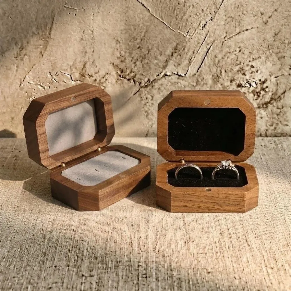 Retro With Lid Wooden Jewelry Box Inverted Octagon Magnet Ring Storage Box Cufflink Storage Box Jewelry Organization