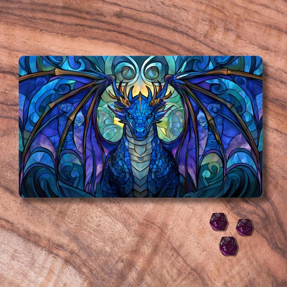 MTG Playmat Dragon, MTG Playmat With or Without Zones, Stained Glass Trading Card Game Playmat, Neoprene Card Playmat
