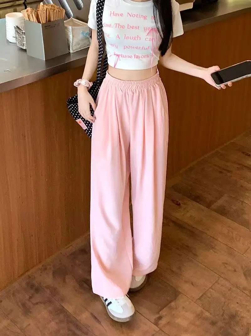 Summer Women Sweet Colorful Ice Silk Pants Lady Baggy Versatile Elastic Straigh… - Image 5