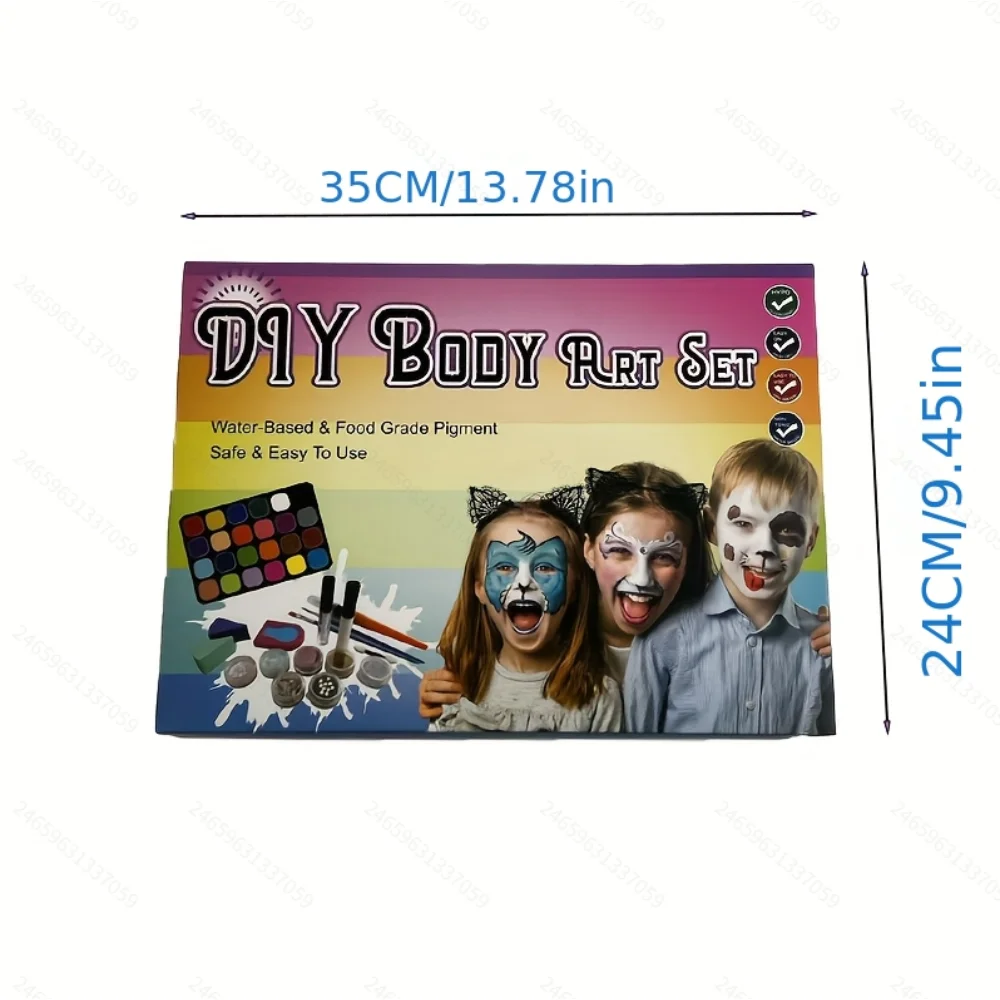 สีเพ้นท์หน้าและตัว 24 สี ละลายน้ำได้ สำหรับเพ้นท์หน้าและตัว ใช้สำหรับฮาโลวีน คริสต์มาส งานพรอม ละคร คอสเพลย์ แต่งหน้า