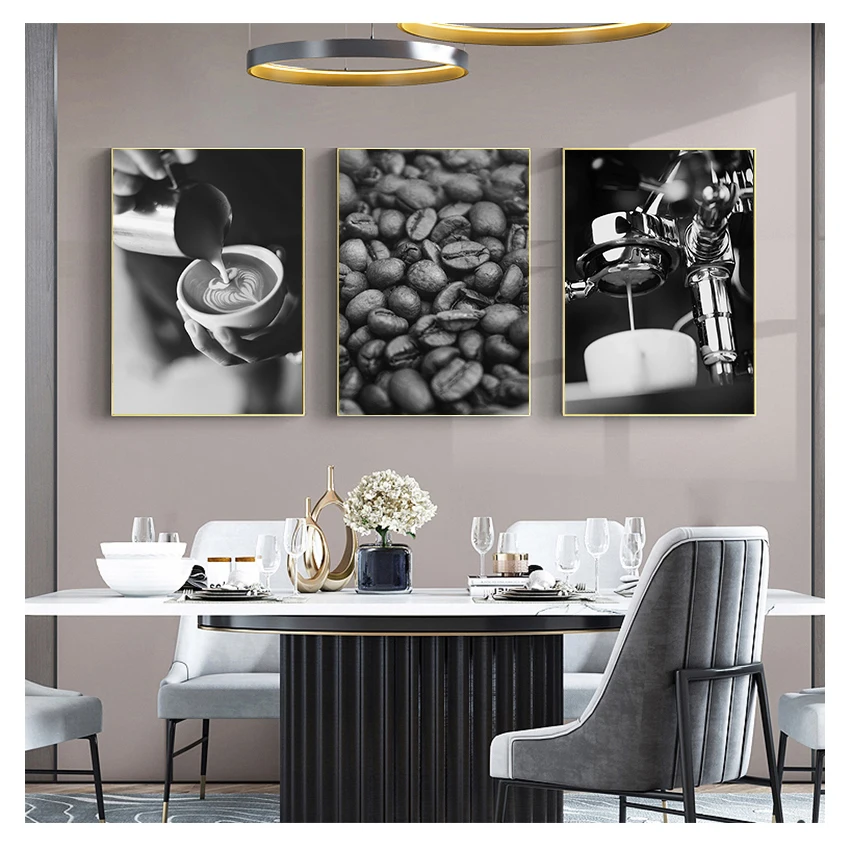 Food Drink Canvas Print Wall Art Painting Modern Picture Dining Room Restaurant Decoration Kitchen Poster Black White Coffee