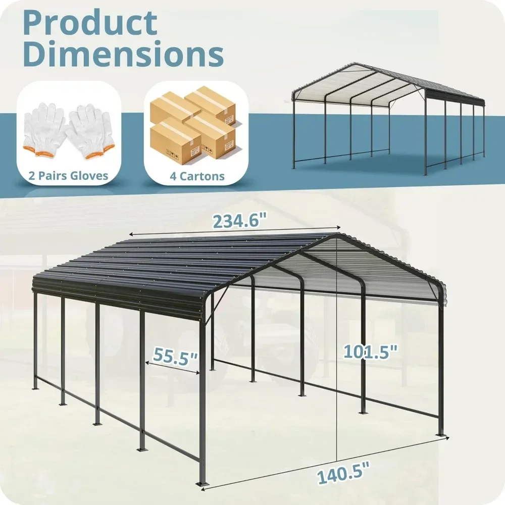 12x20 FT Carport with Enhanced Base Outdoor Heavy Duty Garage Galvanized Car Shelter for Pickup, Boat, Car and Tractors