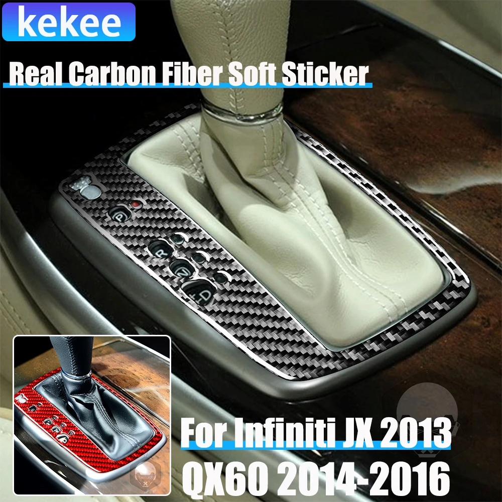 Real Carbon Fiber Car Accessories Gear Shift Panel Decorative Trim Cover Soft Sticker For Infiniti JX 2013 QX60 2014 2015 2016