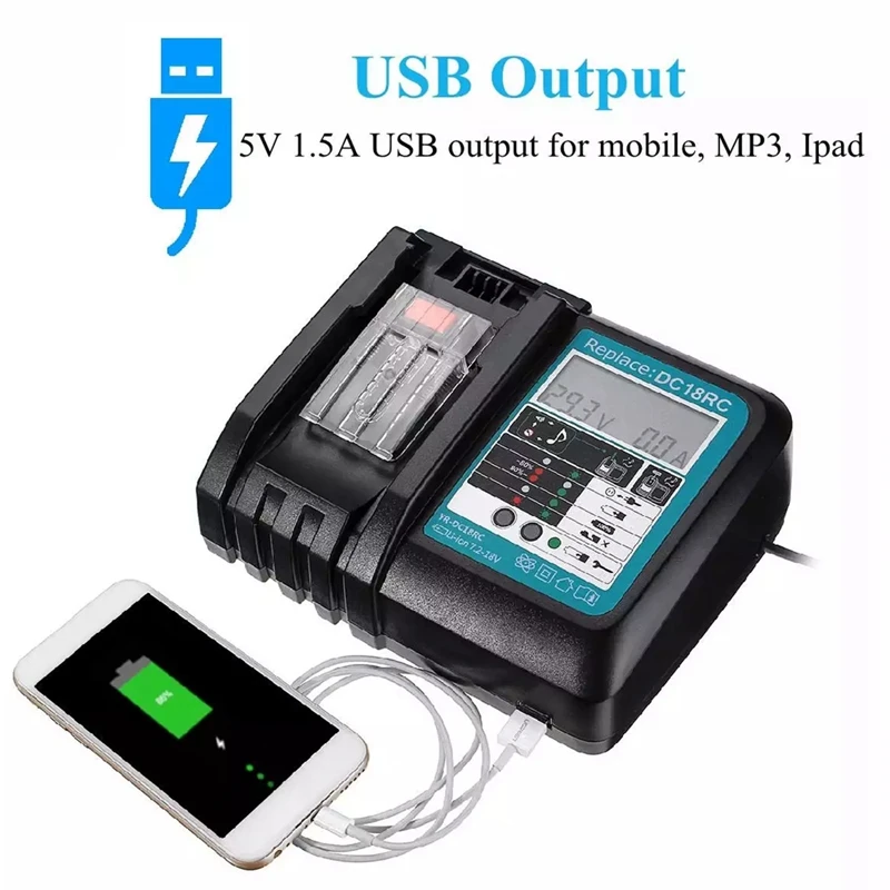 Li-Ion Battery Charger With Display 3A Charging Current For Makita 14.4V 18V Bl1830 Bl1430 Dc18rc Dc18ra Charge -US Plug