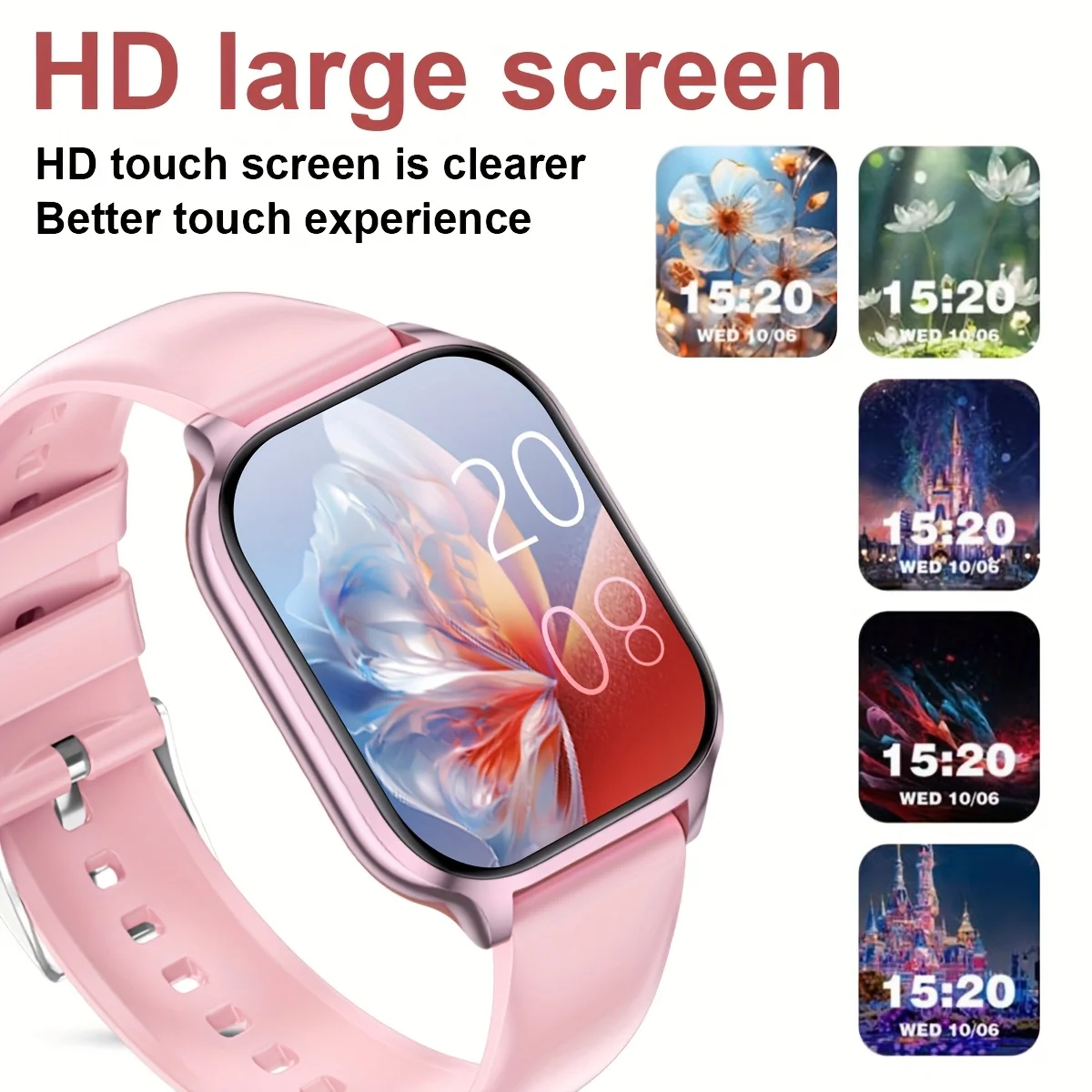Smartwatch com Tela Touch Screen Quadrada de 2.01 Polegadas, Contador de Passos, Calorias, Carregamento USB, Alarme para iPhone e Android