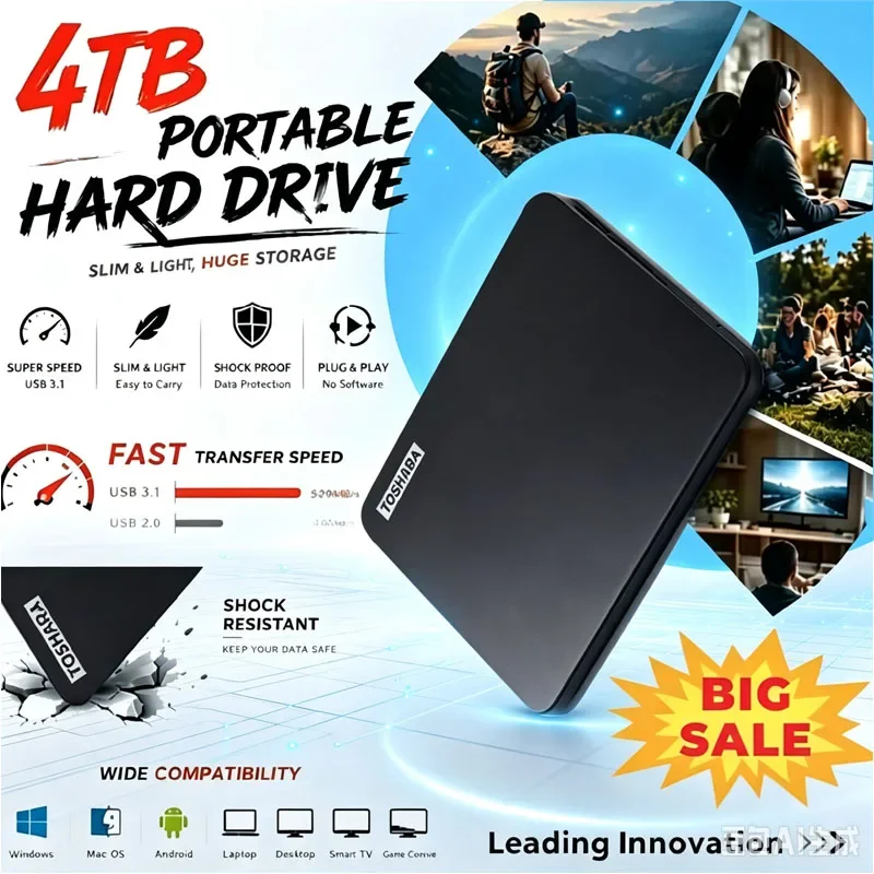 2.5inch Portable External Hard Drive 500GB 1TB 2TB 4TB Portable External Hard Drive USB 3.0 Black Hot Sale for Laptop/Desktop/PC