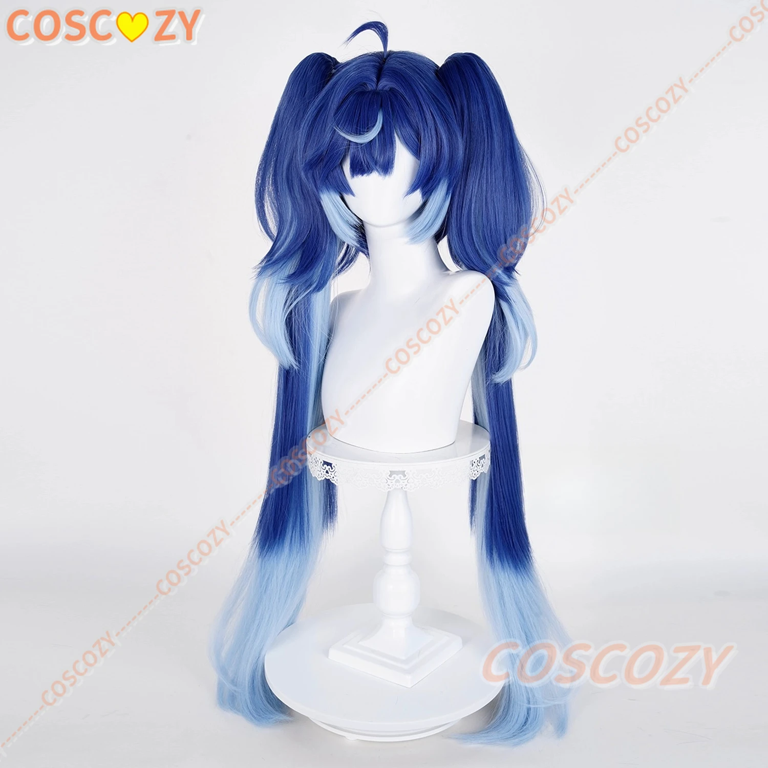 Jeu Wuthering Waves Iuno Cosplay perruque Iuno Cosplay ‌ ‌ ‌ Perruque double queue de cheval bleue pour fête d'Halloween adultes femmes hommes filles
