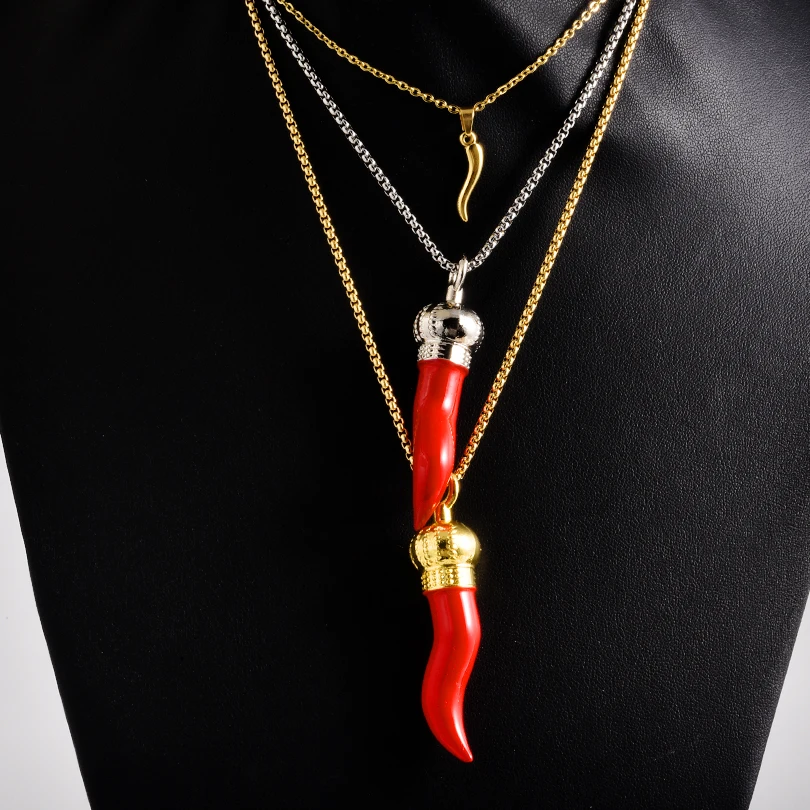 1Pc Trendy Cornicello Hot Pepper Lucky Horn Amulet Pendant Women Necklaces Hip Hop Enamel Italian Chili Gothic Collares Jewelry