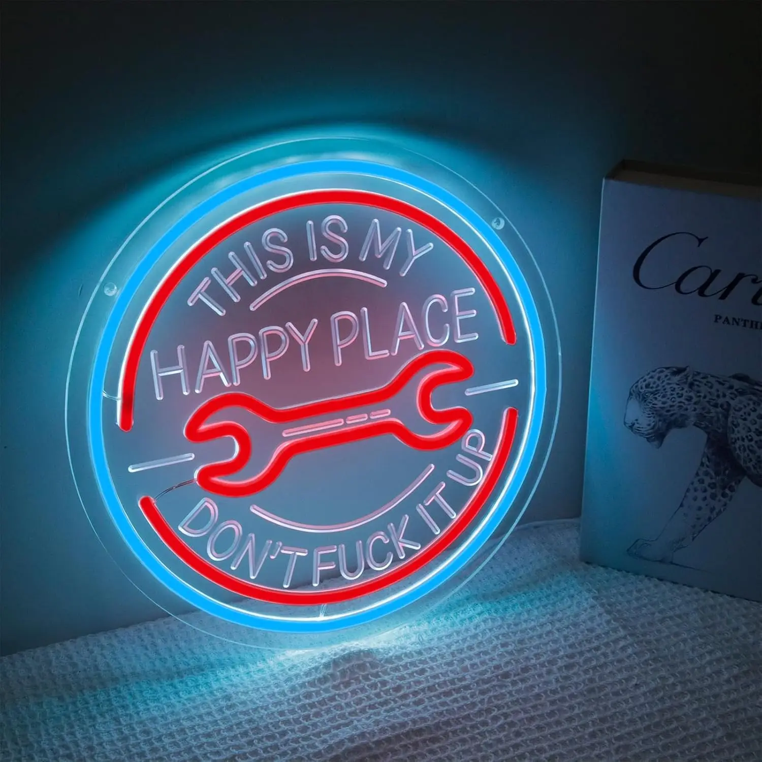 This Is My Happy Place LED Neon Sign USB Neon Light Man Cave Workshop Mechanic Game Room Office Gym Home Decor Night Light Gift